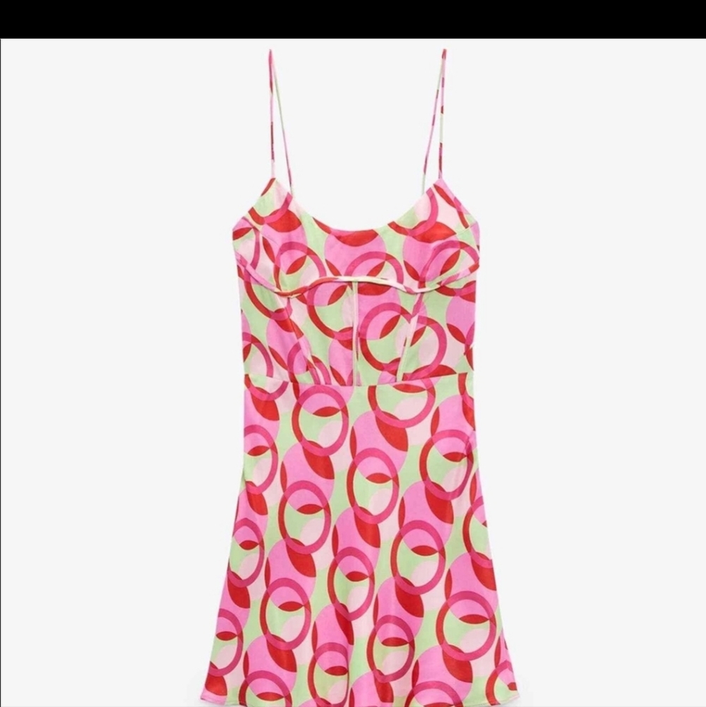 ZARA PRINTED SATIN EFFECT MINI DRESS Large. New - Picture 5 of 11